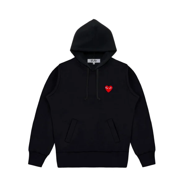Black CDG Hoodie With Small – Red Heart front side