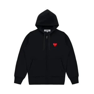 CDG Hoodie Zip Up Single Heart – Black front side