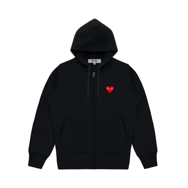 CDG Hoodie Zip Up Single Heart – Black front side