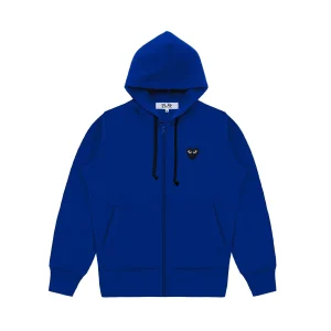 Blue CDG Hoodie Zip up With Large Heart front side