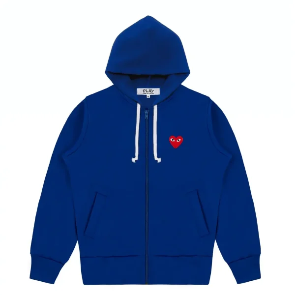 CDG-Play-Single-Red-Heart-Zip-Hoodie-Navy FONt Side