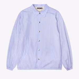 CDG Coach Jacket Light Blue Stripe Front Side