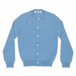 CDG PLAY Round Neck Cardigan Pastel Series Sleeve Heart (Light Blue) Front Side
