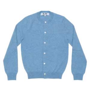 CDG PLAY Round Neck Cardigan Pastel Series Sleeve Heart (Light Blue) Front Side