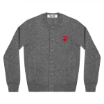 CDG PLAY Round Neck Cardigan Red Emblem Grey Front Side