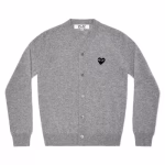 CDG PLAY V-Neck Cardigan Black Emblem (Light Grey) Front Side