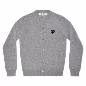 CDG PLAY V-Neck Cardigan Black Emblem (Light Grey) Front Side