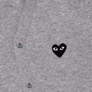 CDG PLAY V-Neck Cardigan Black Emblem (Light Grey) Logo