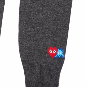 CDG PLAY V-Neck Cardigan Invader Red Heart and Blue Emblem (Grey) Logo