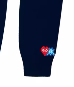 CDG PLAY V-Neck Cardigan Invader Red Heart and Blue Emblem (Navy) Logo