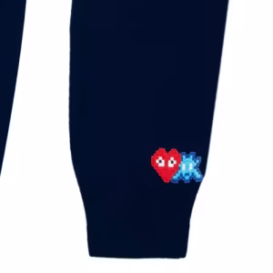 CDG PLAY V-Neck Cardigan Invader Red Heart and Blue Emblem (Navy) Logo