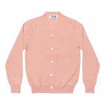 CDG PLAY V-Neck Cardigan Pastel Series Sleeve Heart (Pink) Front Side