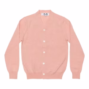 CDG PLAY V-Neck Cardigan Pastel Series Sleeve Heart (Pink) Front Side
