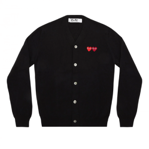 CDG PLAY V-Neck Cardigan with Double Emblems Black Front Side