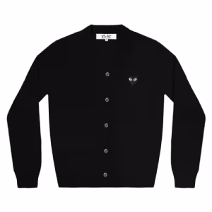 CDG PLAY V-Neck Men's Cardigan Black Emblem (Black) Front Side