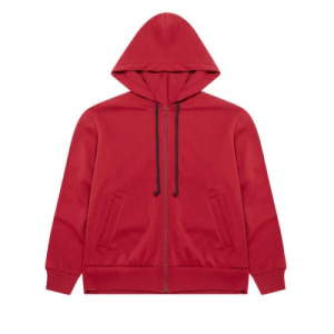 CDG PLAY Zip Hoodie with Red Invader Heart and Blue Emblem Front Side