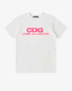 CDG Pink Logo T-Shirt White Front Side