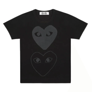 CDG Play Black T-Shirt Black Double Heart Screenprint Front Side
