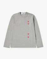 CDG Play Multi Red Heart Long Sleeve T-Shirt Grey Front Side