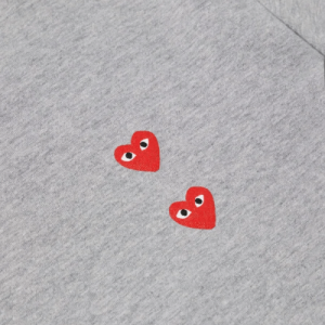 CDG Play Multi Red Heart Long Sleeve T-Shirt Grey Logo