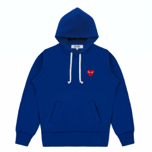 CDG Play Single Red Heart Hoodie in Navy Front Side
