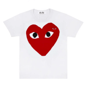 CDG Play T-Shirt Large Red Heart and Emblem Front Side