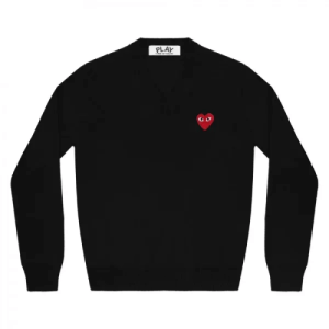 CDG Play V-neck Pullover Red Emblem (Black) Front Side