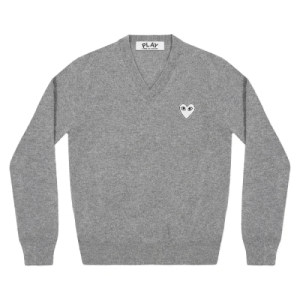 CDG Play V-neck Pullover White Heart (Grey) Front Side