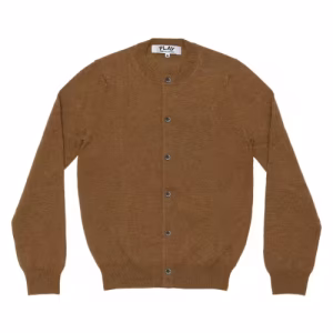 CDG Play Women’s Cardigan Pastel Series Sleeve Heart (Camel) Front Side