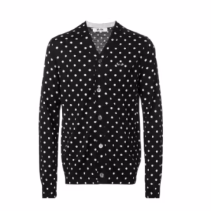 CDG Polka Dot Heart Logo Cardigan Black Front Side