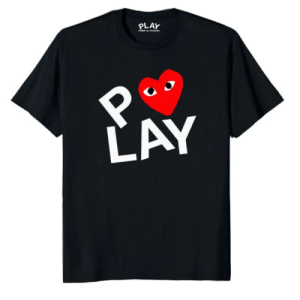 CDG T-Shirt Black Double Heart Screenprint Black Front Side