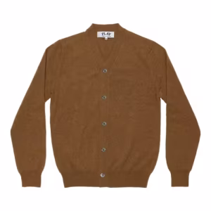 CDG Play V-Neck Cardigan Pastel Series Sleeve Heart (Camel) Front Side