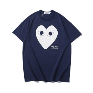 CDG White Heart Navy Blue Shirt Front Side