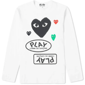 Comme Des Garcons Play Long Sleeve Multi Logo White & Black Front Side