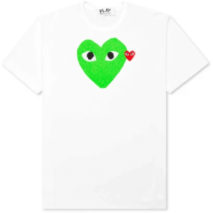 Comme Des Garçons Play Red Emblem And Green Heart T-Shirt Front Side