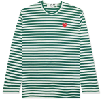 CDG PLAY Big Red Heart Striped L/S T-Shirt (White/Green) Front Side