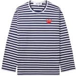 CDG PLAY Metalstone Heart Striped L/S Tee (Navy/White) Front Side
