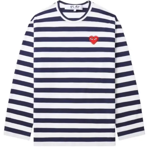 CDG PLAY Rhinestone Heart Striped L/S Tee (White/Navy) CDG PLAY Rhinestone Heart Striped L/S Tee (White/Navy) Front Side