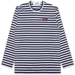 CDG Play Women's Double Heart Striped L/S T-Shirt (Navy/White) Front Side