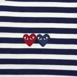 CDG Play Women's Double Heart Striped L/S T-Shirt (Navy/White) Logo