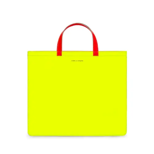 CDG Super Fluo Tote Bag Yellow SA9000SF CDG Super Fluo Tote Bag Yellow SA9000SF in glossy neon PVC with leather handles