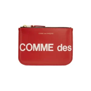 COMME des GARÇONS Red Huge Logo Pouch in premium leather