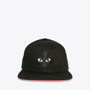 CANADA des GARCONS Black Maple Leaf Snapback By CDG Front Side View