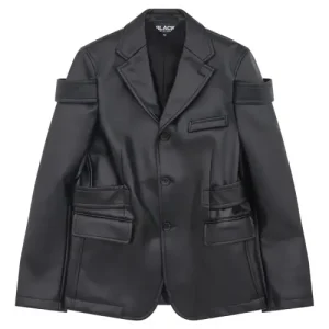 CDG Black Double Buckle Blazer Front Side View