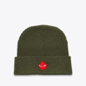 CDG Ribbed Beanie Army Green Front Side View