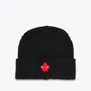 CDG Ribbed Beanie Black Front Side View
