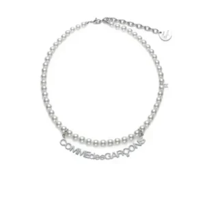 CDG Mikimoto Logo Necklace Silver Full View