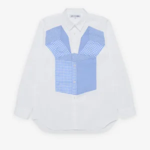 CDG Shirt Men's Blue Geometric Check Pattern Shirt Front