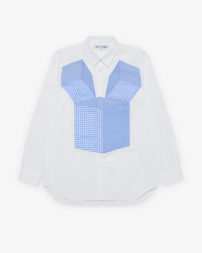 CDG Shirt Men's Blue Geometric Check Pattern Shirt CDG Shirt Men's Blue Geometric Check Pattern Shirt Front
