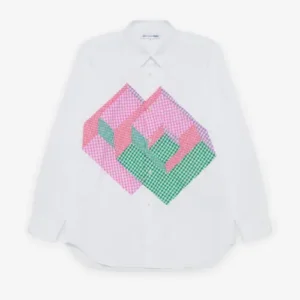 CDG Shirt Men's Geometric Check Pattern Shirt White Front